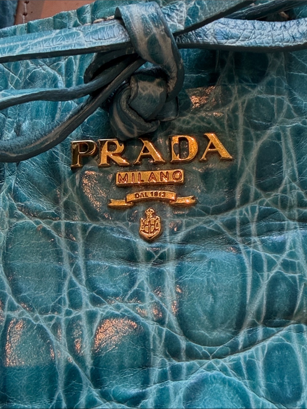 Hardly worn.. very comfortable, Prada Teal Croc-Embossed Leather Loafers size 8 - Picture 2 of 6